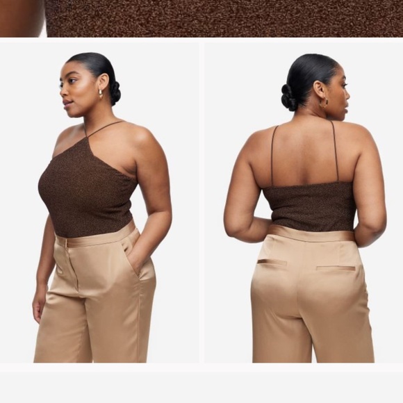 Shimmer chocolate dark brown cami tank bodysuit full bottom night criss cross - Picture 3 of 4